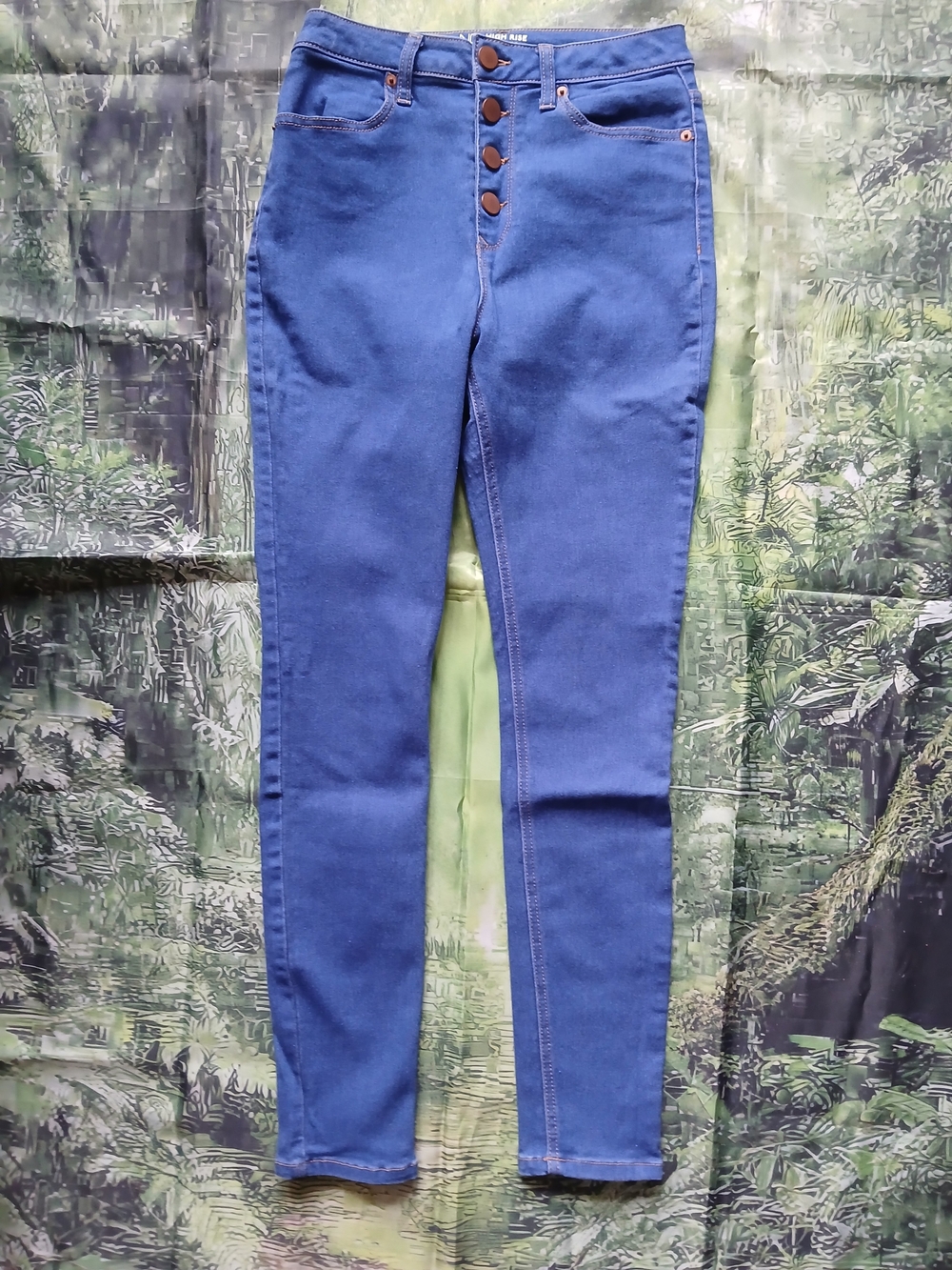 Pant...High-Rise Blue Denim Women's Skinny Jeans - Classic Button Fly